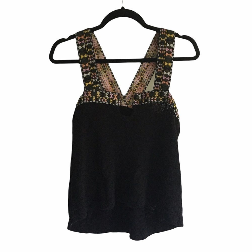 MADEWELL Embroidered Sleeveless Knit Sweater Tank Top Black XS